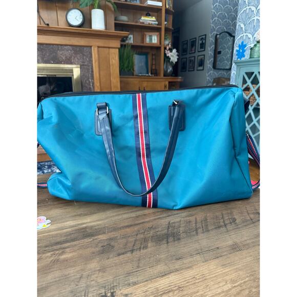 6/$25 PUNCH Nylon Blue Duffle Bag with Red and Blue Designer Crossbody Detail - Picture 1 of 7